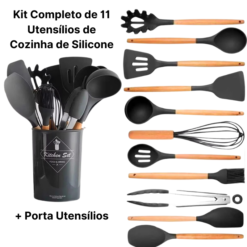 Kit Completo de 11 Utensílios de Cozinha de Silicone