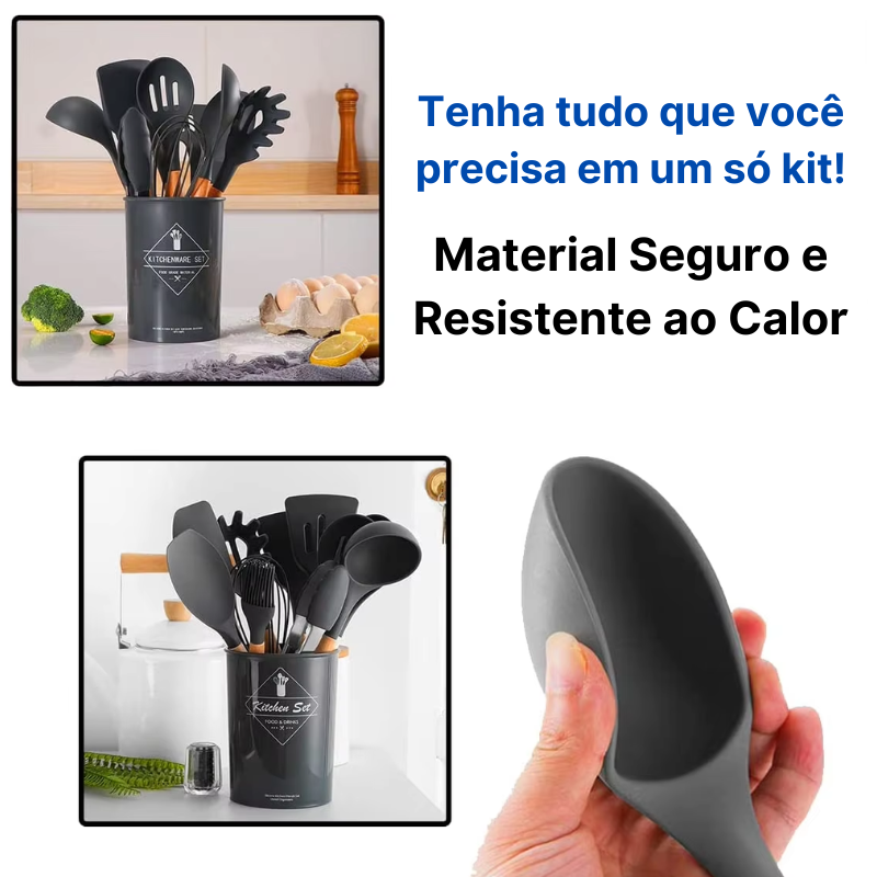 Kit Completo de 11 Utensílios de Cozinha de Silicone