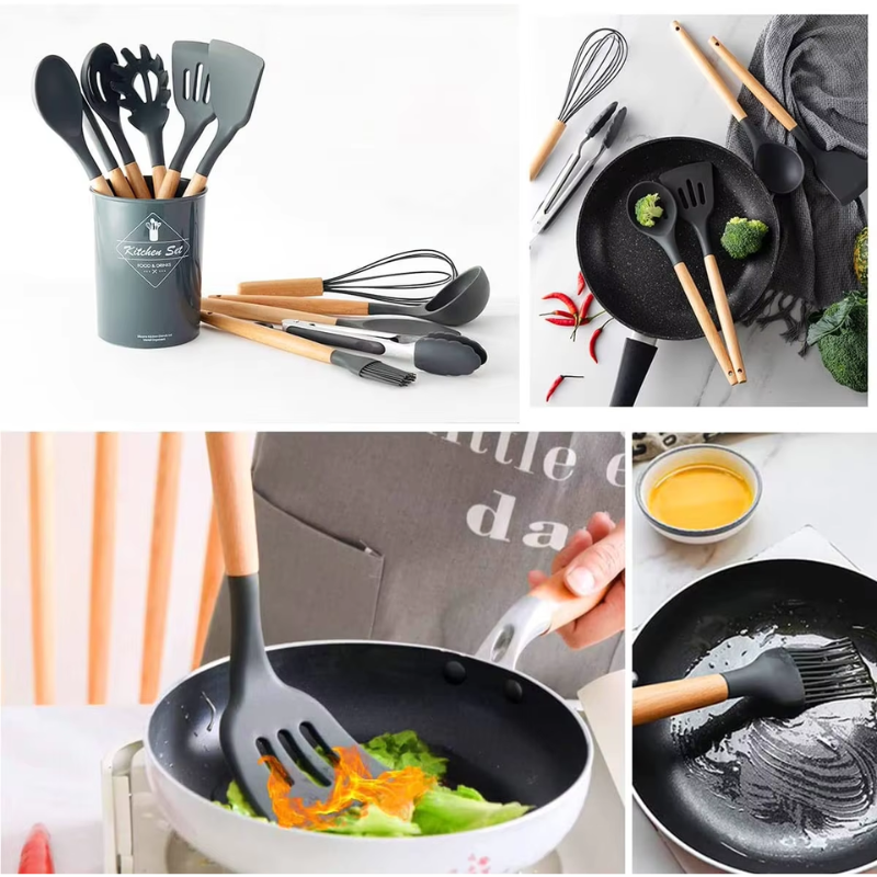 Kit Completo de 11 Utensílios de Cozinha de Silicone